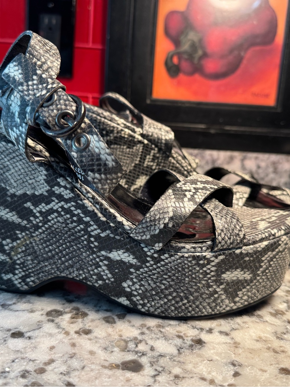Colin Stuart Gray Snake-Print Platform Sandals